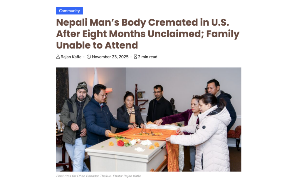 Nepali Man’s Body Cremated in U.S. After Eight Months Unclaimed; Family Unable to Attend